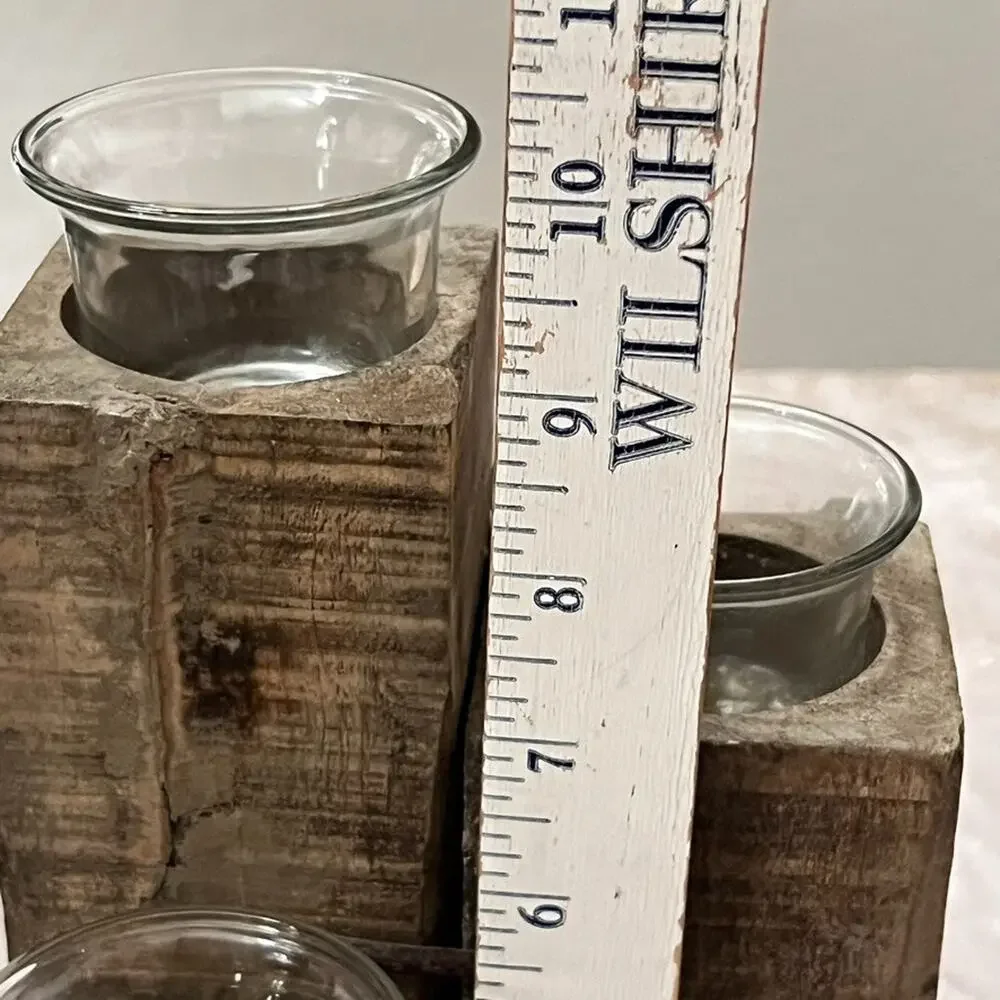 Rustic Square Wood Glass Tealight Holder 10.5